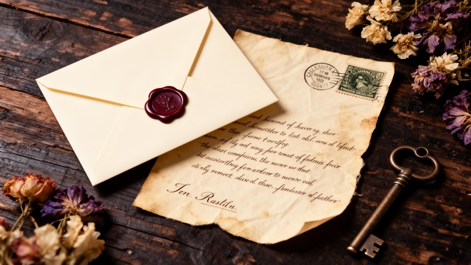 An open envelope with a letter and botanical inserts spread on a table